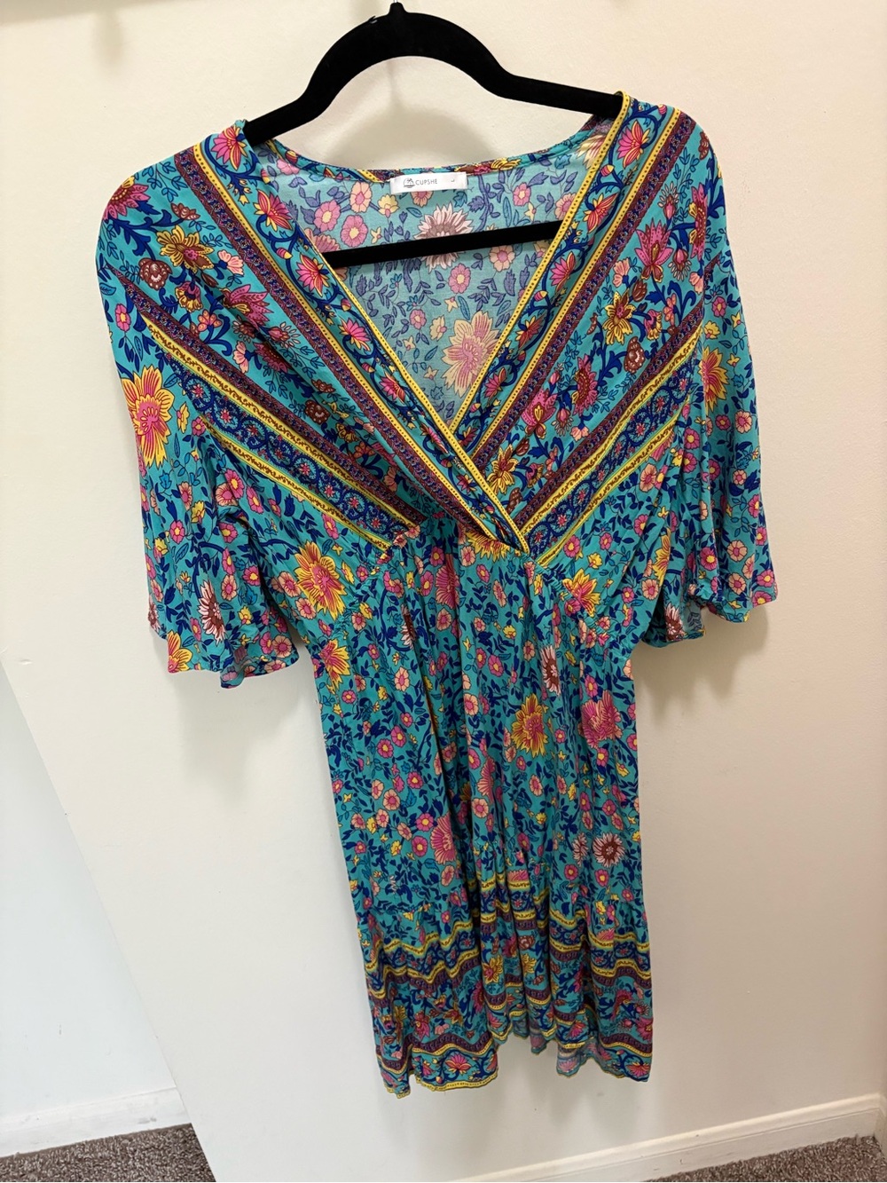 Bright Blue Floral V-Neck Women’s Dress